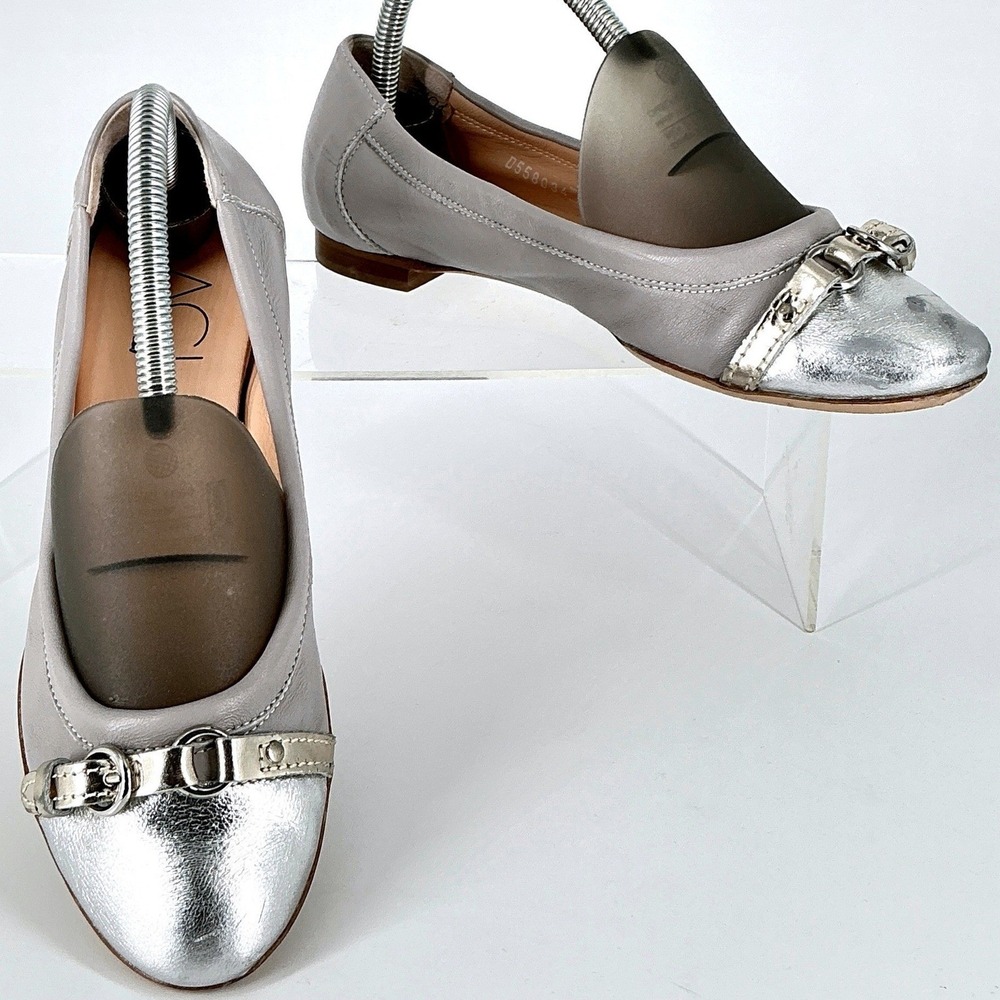 AGL Size 38‎ US 7.5 Attilio Giusti Leombruni Gray Silver Metallic Ballet Flats